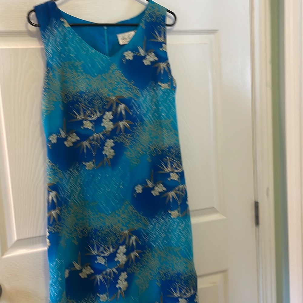 Kathie Lee medium polyester 8/10 blues taupe floral lined midi - Picture 7 of 10